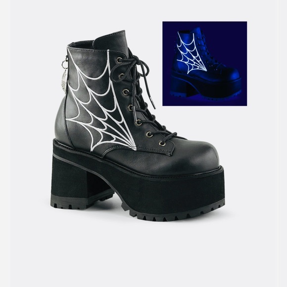 Demonia | Shoes | Demonia Ranger 5 Black Laceup Boots With Spider Web ...